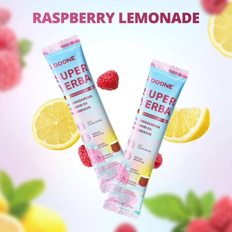 zooone Super Yerba | Yerba Mate Instant Tea Powder |  RASPBERRY LEMONADE Flavor | 30 Servings