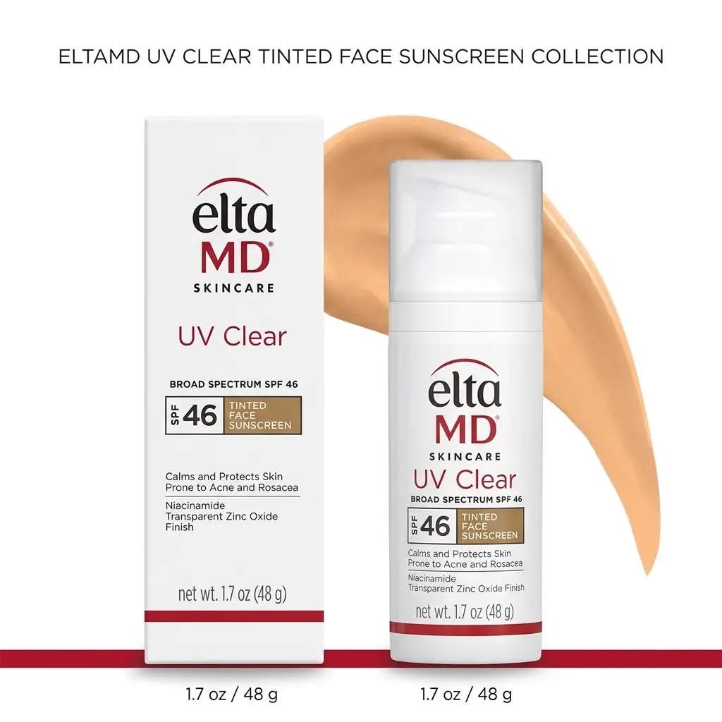 EltaMD UV Clear Tinted Face Sunscreen SPF 46 - Acne-Safe Daily SPF with Niacinamide, Zero White Cast for Sensitive Skin & Facial Discoloration