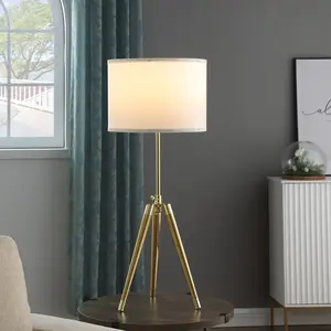 UDS Tripod Table Lamp with Adjustable Height and Contemporary Linen Shade for Bedroom Bedside Office