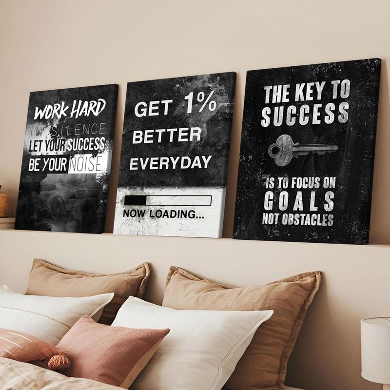 3Pcs Wooden Framed Canvas Painting, Black And White Cityscape With Motivational Quotes, Exquisite Poster, Home Decoration, Pattern Wall Art Decor, For Living Room, Bedroom, Office, Restaurant, Bar Wall Decor, Odorless, Painting, Print Artwork.