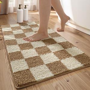 checkerboard pattern bath mat, 1 count soft non-slip bathroom mat, absorbent comfortable shower rug, machine washable bath mat for bathroom, bedroom, home decor
