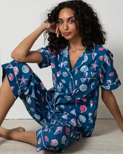 Beachcomber - Short Sleeve Top & Cropped Pants Set - Shoreline Blue