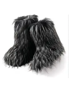 Women's Faux Fur Mid-Calf Snow Boots, Fluffy Short Winter Footwear, Warm & Comfortable Outdoor Flat Shoes for Cold Weather