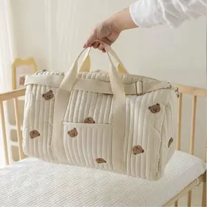 Bear Pattern Diaper Bag, Large Capacity Baby Essentials Storage Bag with Shoulder Strap, Multifunctional Baby Travel Bag for Indoor & Outdoor, Travel Diaper Tote