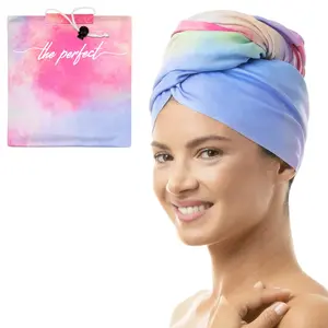THE PERFECT HAIRCARE Microfiber Hair Towels Wrap for Women - Smooth as Silk - Anti-Frizz for Curly, Wavy, Straight Hair Girls - Plopping Essential - Fast Drying - Easier to Use Than a T-Shirt - 2 pack Face Towel Reusable Bathroom Reusable (Watercolor)