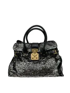 Pre-owned miumiu Miu Miu Black & Silver Sequin Top Handle Satchel Bag/WJ04227005/7005