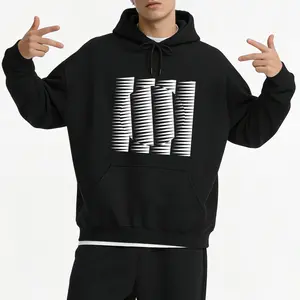 Modern Black & White Abstract Optical Illusion Hoodie with Long Sleeves