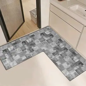 1pc Kitchen L-Shaped Large Size Mat, Diatomaceous Earth Print Non-Slip Restaurant Bath Mat, Grid Design, Indoor Decor, Kitchen Accessories