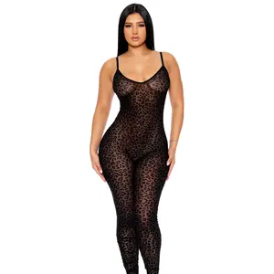 That's The Spot Sleeveless Leopard Jumpsuit Fabric Mesh