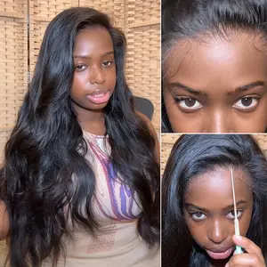 Arabella Hair Glueless 13x6 Ear to Ear Body Wave/Straight 220% 15A Raw Human Hair Wig Natural Black Easy Wear Pre-Cut Lace Wavy Wigs Unprocessed Virgin Hair