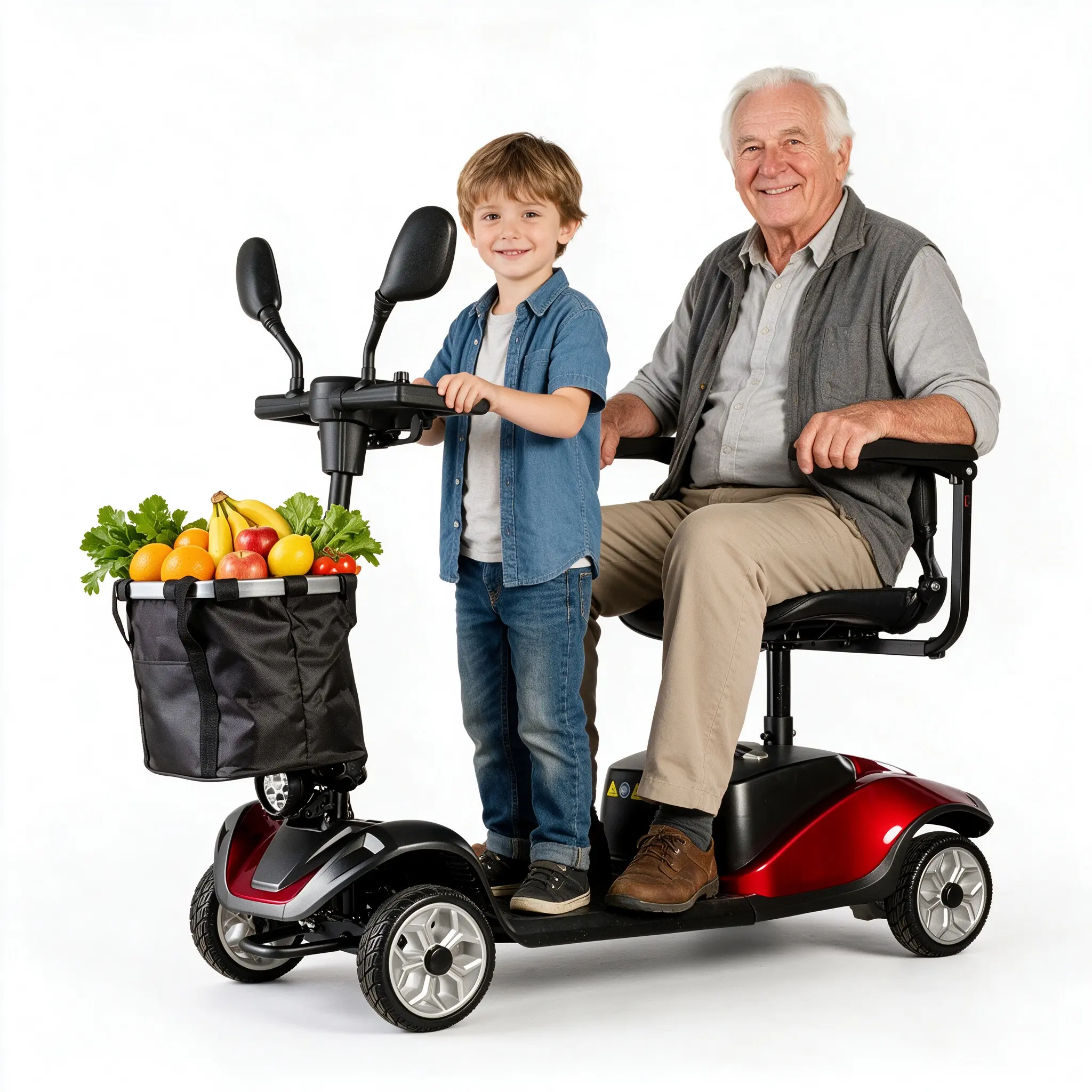 Foldable Mobility Scooter for Seniors Adults | 4-Wheel Lightweight Electric Motorized Scooter for Elderly | Portable Folding Travel Mobility Scooter w/ Removable Lithium Battery Long Range | Airline & Cruise Approved | Heavy Duty 300 lb Capacity | Red