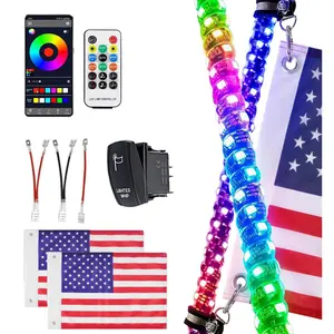 LED Whip Lights 2FT 2-Pack With App Remote Control Spiral RGB Chasing Music Sync For SXS UTV ATV RZR Can-Am X3 Off-Road