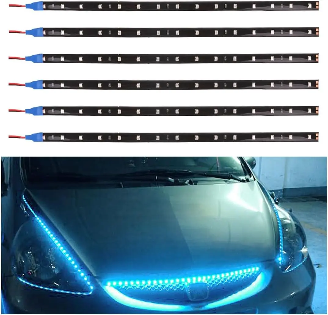 6PCS LED Strip Underbody Light, 12V 1Ft Flexible Auto Light Strip, Waterproof Underglow Strip, High Brightness Interior & Exterior Decoration Light for Car Motorcycle Truck Boat (Ice Blue)