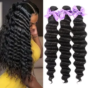 Loose Deep Wave Human Hair Bundles 100% Unprocessed Brazilian Virgin Remy Hair Extension 100% Premium Raw Human Hair Body Wave Sew in Silky Straight Human Hair Bundles Salon Quality Quick Weave Hair Extensions Soft and Full No Tangle and Shedding