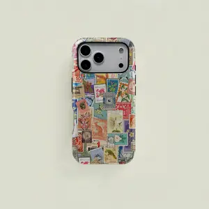 Multi-colored retro-style floral patchwork protective case, sturdy and durable 2-in-1 case, compatible with iPhone 17/16/15/14/13/12/11 Pro Max/Plus/Pro, Samsung Galaxy S26/S25/S24/S23 Ultra series, simple and stylish phone case.