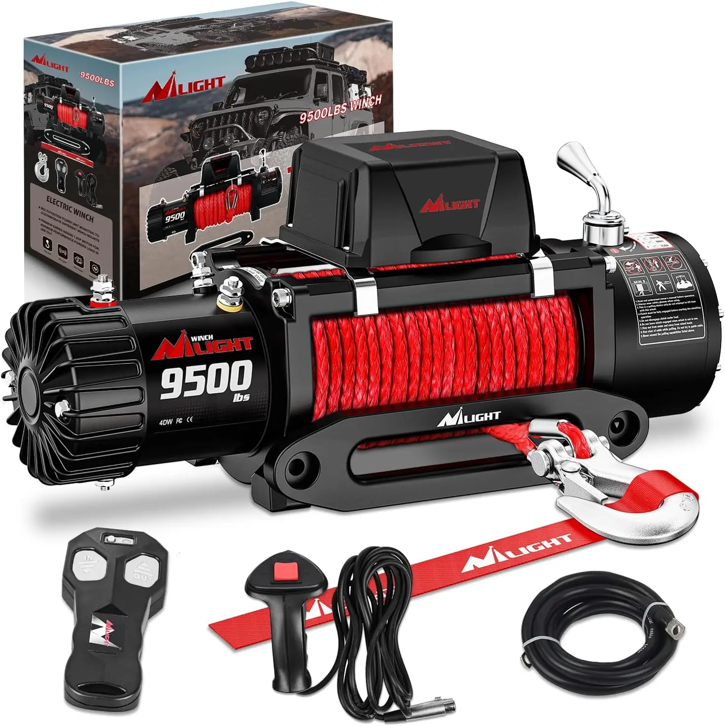 Nilight 12V Heavy Duty Electric Winch, IP68 Rated 3500-13500 LBS Car Accessory, Red Synthetic Rope, Hawse Fairlead, Wired & Wireless Remotes, Adjustable Rope for Boats, Jeeps, ATVs