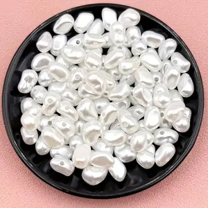 [100pcs Lustrous Pearl Beads Decorative] 100pcs Lustrous White Faux Pearl Beads, Baroque Irregular Shapes, String Pearls, Faux Pearls Beading, Ideal for DIY Jewelry & Craft Projects - Elegant Decorative Accessories
