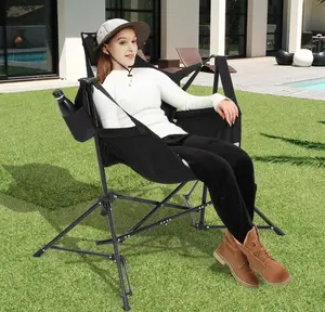 Hammock Camping Chair, Folding Portable Rocking Chair, Aluminum Adjustable Back Rocking Chair, Pillow Cup Holder, Recliner with Recliner, Lawn Backyard with Outdoor Travel Lawn
