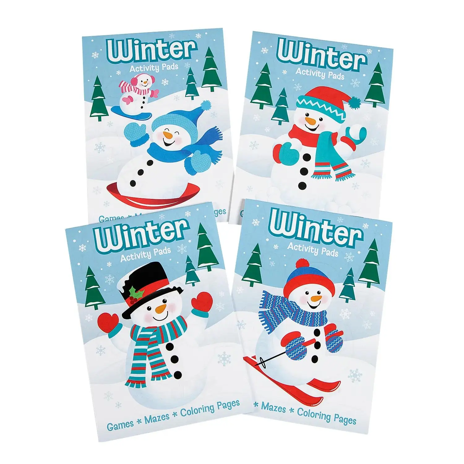 5"x7" Children's Winter Cute Snowman Design Activity Pads - 12 Pc, Assorted Covers, Christmas Stocking Stuffers, Classroom Rewards, Creative Activities