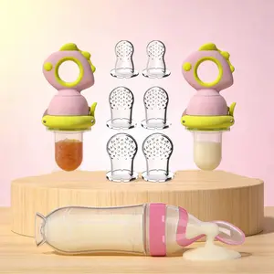 9-Piece Baby Juice and Food Feeder Set, Dinosaur-Themed Silicone Feeding Utensils, Rotating and Sliding, Food-Grade, Leak-Proof, Bright Colors