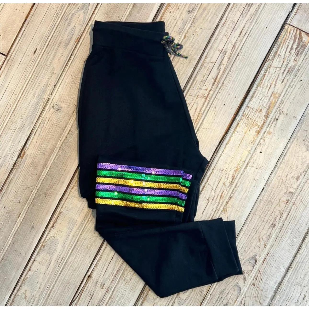 French Terry Adults Sequin Joggers - Black