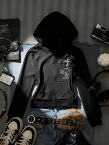 Women's Casual Graphic Sweatshirt Hoodie, Fitted Long Sleeve, Youthful Style, Holiday Wear, Fashionable Streetwear, Outdoor City Pattern