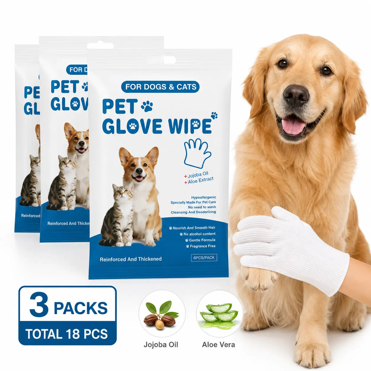 Pet Grooming Wipes Multi-Pack, Extra Thick Grooming Gloves, Lick-Safe Cleaner for Dogs/Cats, Jojoba Oil-Infused Deodorizing Daily Use Wipes,  Easy-Clean Bath Wrap for Paws, Eyes, Ears, Butt, Body reels hair removal tool gently Hypoallergenic Wrinkle Wipes