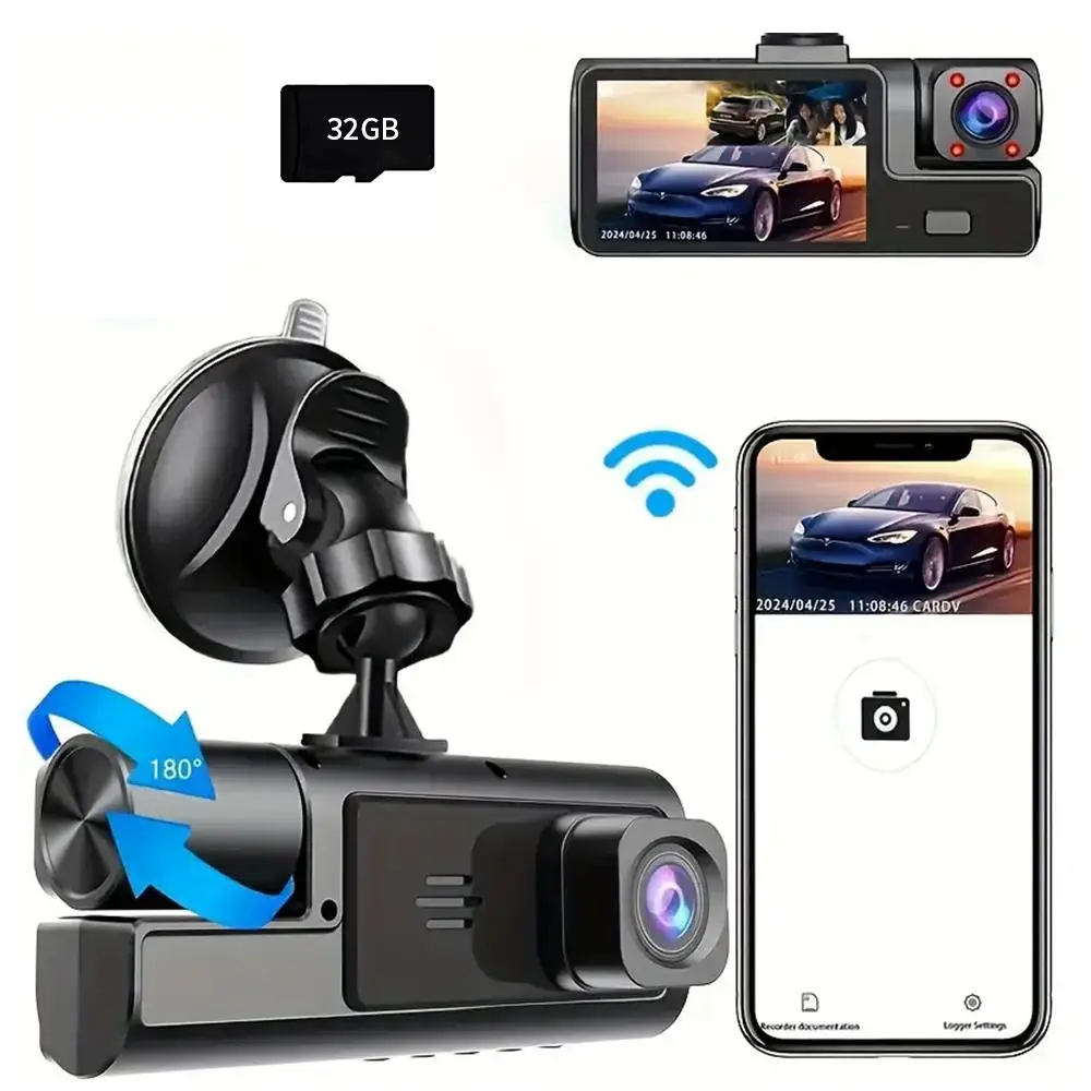 Dash Cameras For Vehicles, 1 Set 2 Channel 1080P Full HD Front & Inside Wide Angle Car Driving Recorder, IPS Screen Dashboard Dashcam with Night Visio