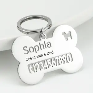 AS1901 Customized Personalized Bone Name Keychain Stainless Steel Customized Bone Name Phone Keychain Gift