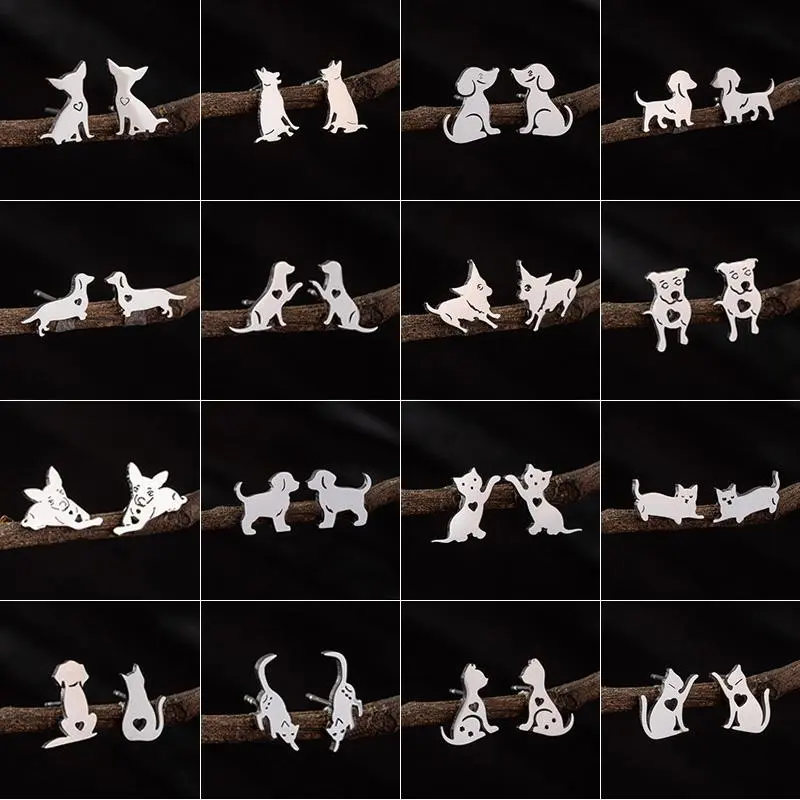 Lovely Dog Cat Earrings Women Multiple Stainless Steel Earings Fashion Jewelry Dachshunds Corgi Kitten Ear Studs Girl Funny Gift
