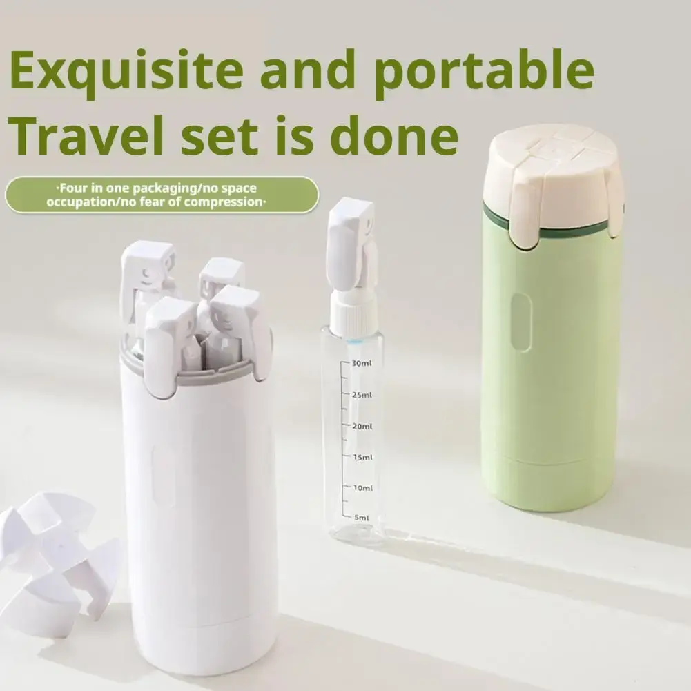 Travel Size 4-in-1 Refillable Bottles, Leakproof Toiletry Set with Label Stickers, Compact Liquid Containers for Shampoo Conditioner Body Wash, Perfect for Airplane Cruise Camping