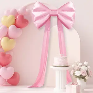 Giant Pink Bow Decoration, Big Bows Themed 78.7x31.4 Inch with Heart-Balloon, Bow Wall, Large Bows Decorative for Wedding Engagement Bachelorette Baby Shower Coquette Birthday