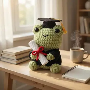 Frog Plush with Cap, Personalized Class Gift, Cute Frog Keepsake, Handmade Graduation Gift