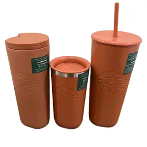 NWT Starbucks 2024 Terracotta Brown/Orange Triangle Cups Tumblers set of 3!