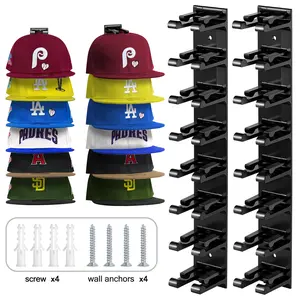 2-Pack Hat Organizer for Baseball Caps Wall Mounted Hat Rack for Wall with Strong Adhesive and Nail Hold up to 18 Hats Cap Rack Storage Multilayer Two Mounting Option Hat Hanger Holder Display for Door Closet Bedroom Space Saving Decoration Hat Hook