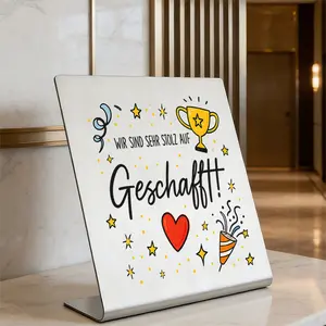 Stainless Steel Creative Desk Ornament, German 'geschaafft' Celebration Trophy Heart Decor, Desktop Decoration, No Ca Prop 65 Warning