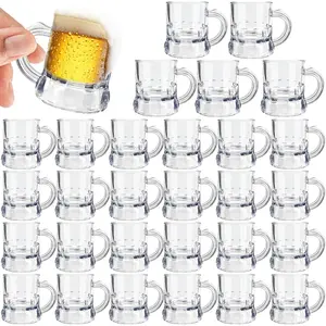 30 Pcs Mini Plastic Beer Mugs, 1 oz Clear Plastic Shot Glasses with Handles, Reusable Beer Stein Tasting Glasses for Drinking, Festival, Party, BBQ