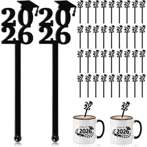 50 Pcs Graduation Drink Stirrers 2026 Graduation Cap Stir Sticks Coffee Stirrers Cocktail Mixers Plastic Swizzle Sticks Hot Cocoa Bar Supplies for Graduati