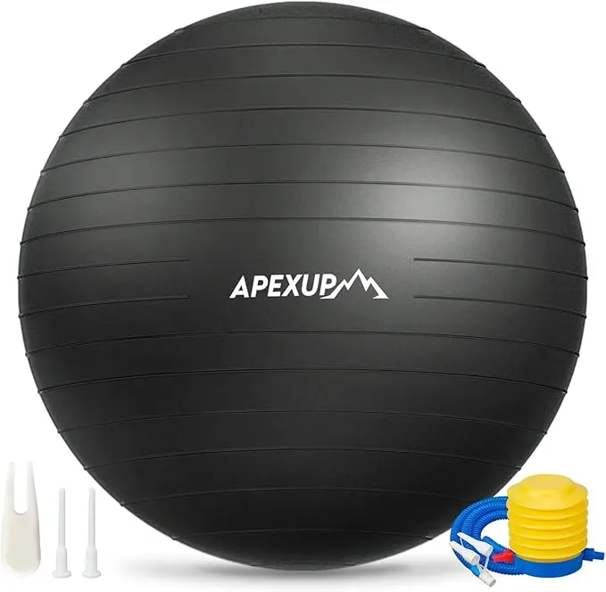 Anti-Burst Exercise Yoga Ball with Pump, Anti-Slip Stability Ball for Fitness, Balance, Core Training, Pregnancy & Home Gym, 5 Sizes