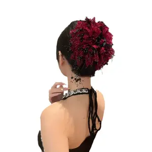 [Elegant Hair Clip] 1pc Elegant Floral Tassel Hair Clip - Mixed Color Mesh Shark Claw Clip - Versatile Hair Accessory For Daily Wear & Stage Performances Beaded hair clips