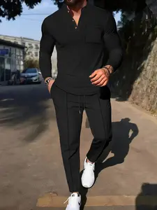 2026 New Men's Set, Christmas Gift, Fashion Formal Men's Blazer Suits Set, Waffle Pattern, Long Sleeve, High Waist, Asymmetrical Design, All Seasons