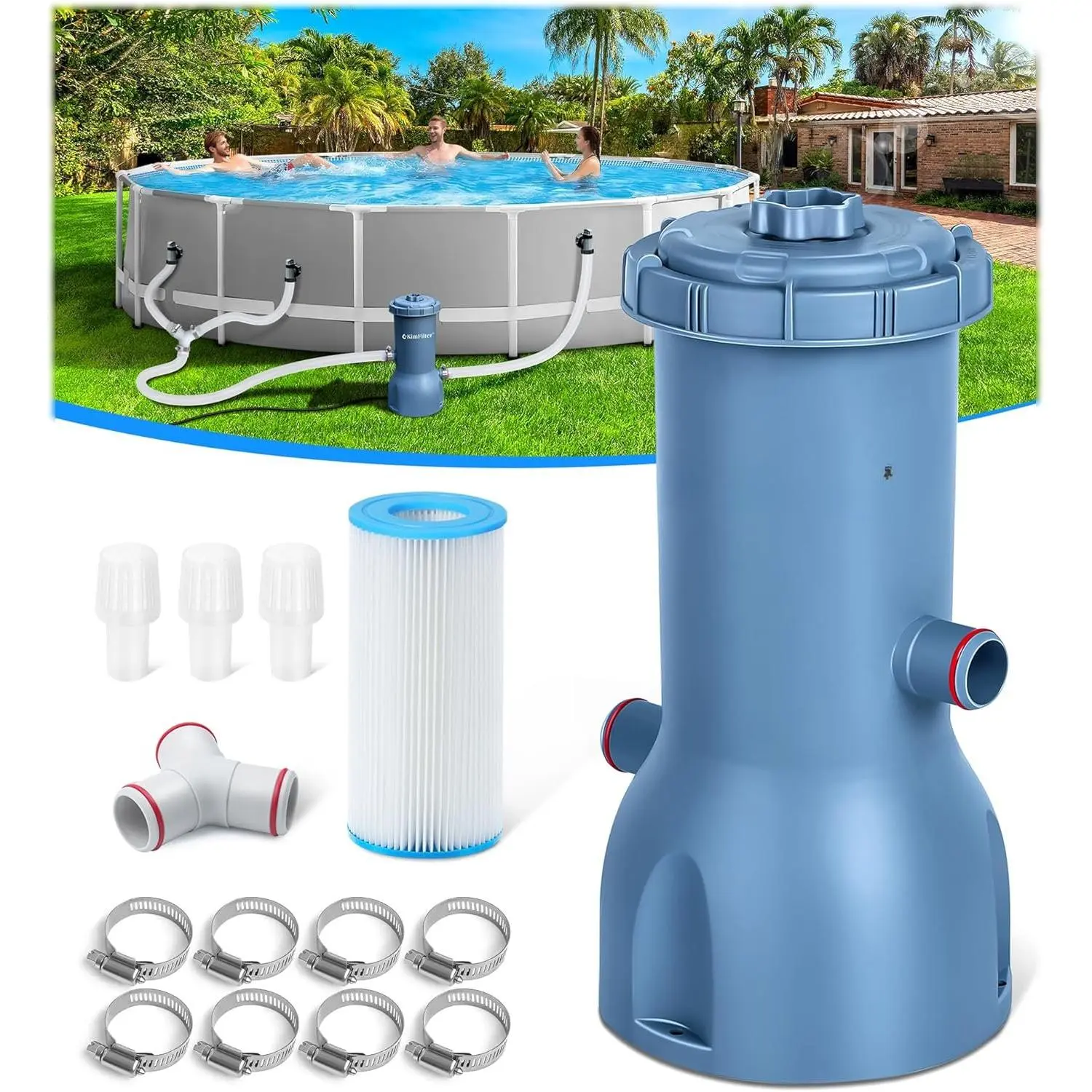 Pro Series 1000 GPH Above Ground Pool Filter Pump,  Pool  Filter Pump, Water Circulation and Filtration System -Improved Water Clean & Clarity, Pools Pumps Above Ground-Gray