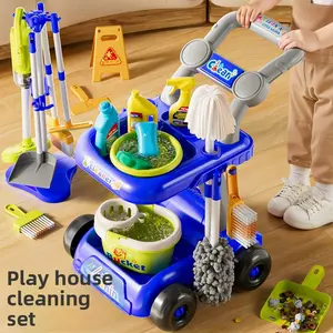 Kids Cleaning Cart Play Set with Pretend Play Cleaning Tools for Boys & Girls Encourages Hands On Skills Play House Cleaning Set