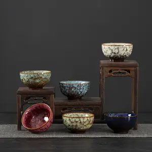 Six-color glazed ceramic tea cup, single cup for the master, ceramic tea bowl, tasting cup, commercial and home use, kung fu tea set