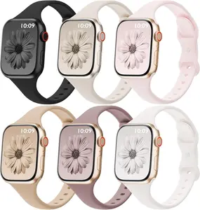 6 Pack Thin Bands Compatible with Apple Watch Band 38mm 40mm 41mm 42mm 44mm 45mm 46mm 49mm Women Men, Sport Silicone Strap Slim Wristband for iWatch Series 11 10 9 8 SE 7 6 5 4 3 2 1 Ultra summervibes☀️