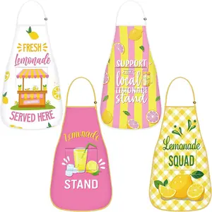 Shyyween 4 Pcs Lemonade Stand Apron with Pocket Adjustable Strap Washable Lemon Apron for Kitchen Cooking Lemonade Party