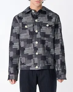 "Dean" Jacket in Dark Denim Patchwork Jacquard