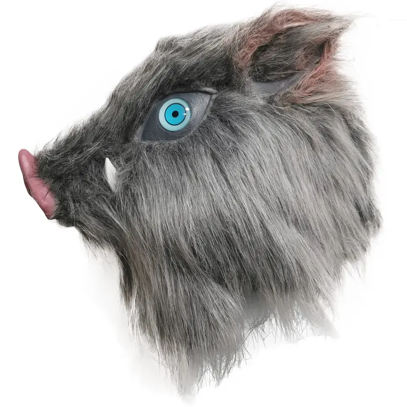 Hashibira Inosuke Hyper-Realistic Latex Boar Helmet - Grey Adult Anime Cosplay Gear, Mask Design Anthropomorphic Costume Mask for Halloween Costume, Cosplay Enthusiast Gift