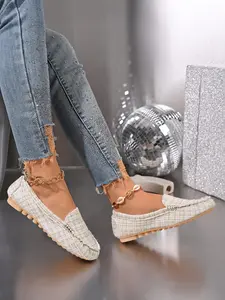 Sweet Cool Style Casual Single Shoe Leopard Velvet Texture, Metal Buckle Decoration, Large Size Available Women's Flat Loafers, All Seasons, Versatile Shoes, Casual Fashion Shoes