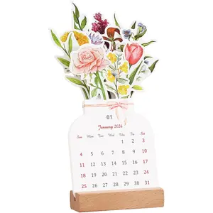 2026 Creative Flower Desk Calendar, Vase Shaped  Year Monthly Calendar Planner 3.9" x 9.4"